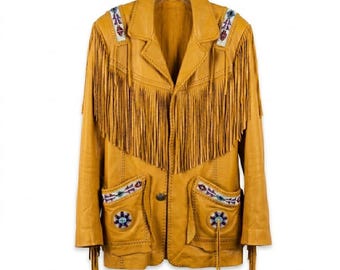 Handmade Beaded Buckskin Coat for Men | Native Style Powwow Fringe Leather Jacket NBJ303