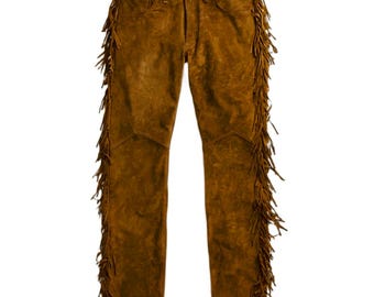 Red Suede Leather Fringe Pants Cowboy Pants for Mens FP07 - Etsy