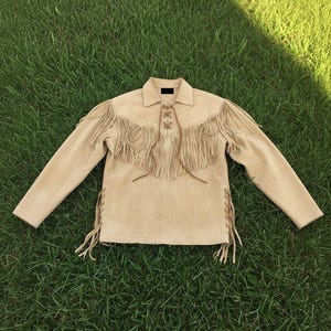Men's Suede Leather Mountain Man Shirt: Beige Frontier Pullover MS111
