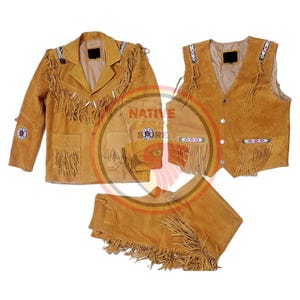 Braune Wildleder Fringe Cowboy Jacke, Weste und Hose Rodeo 3 in 1 Outfit MSP302