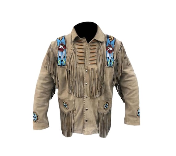 Fransenjacke Wildlederjacke Beige Beige Wildleder Cowboy