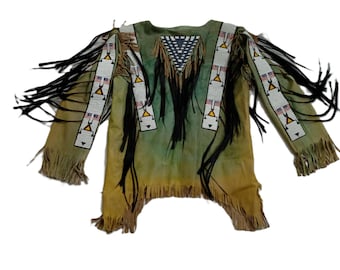 Handmade Beaded Hand Colored Hide Leather War Shirt Powwow Regalia WMS161