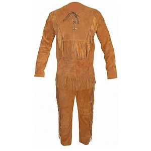 Braunes Wildleder Fransen Cowboy Mountain Man Hemd und Hose Rodeo Outfit MSP303