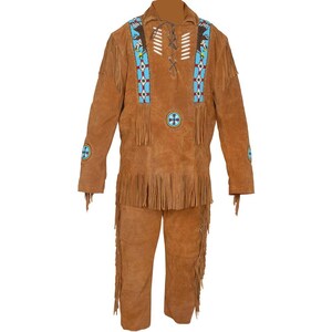 Braunes Wildleder Fringe Cowboy Mountain Man Hemd und Hose Rodeo Outfit MSP401
