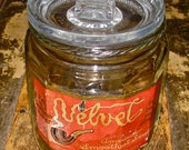 Antique Velvet Tobacco Cigar Humidor with Original Label Glass Jar Cigarette, Tobacco