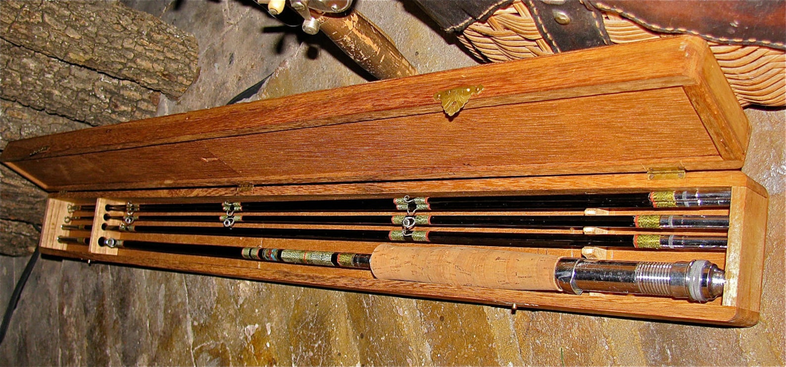 Vintage Fly Fishing Rod & Wooden Box Case Etsy