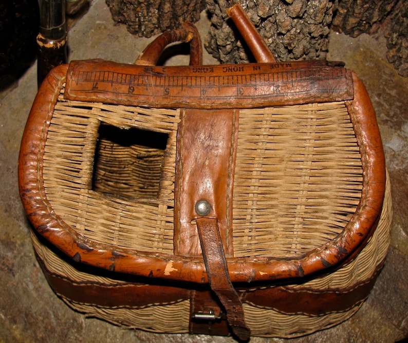 Vintage Wicker & Leather Fishing Creel Basket Etsy