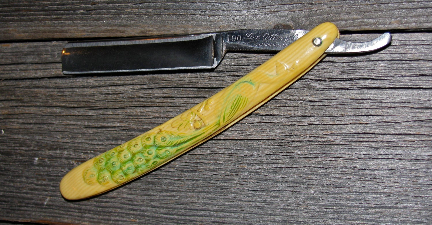 Vintage Peacock Straight Razor / Fox Cutlery Co / Ornate Etsy
