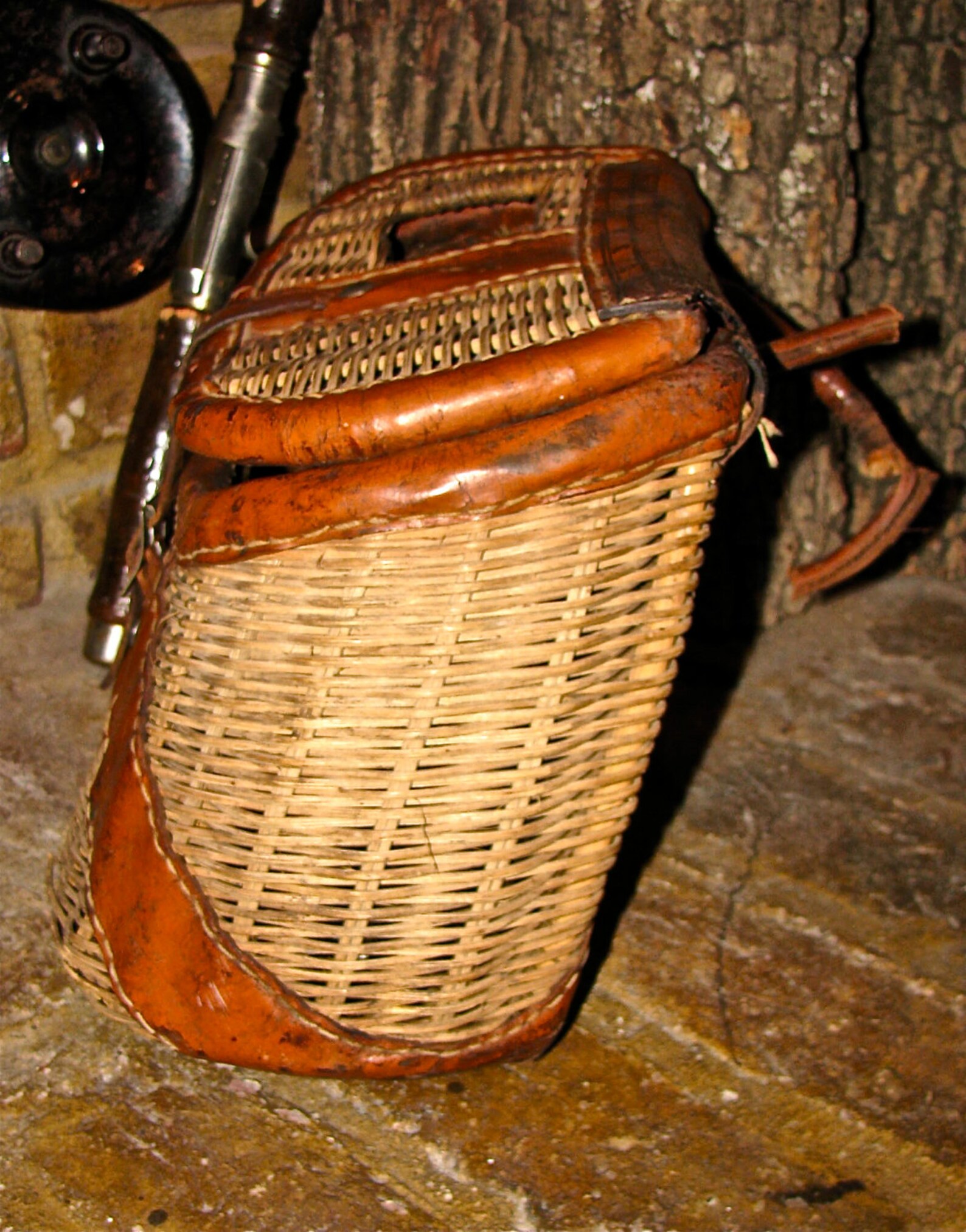 Vintage Wicker & Leather Fishing Creel Basket Etsy