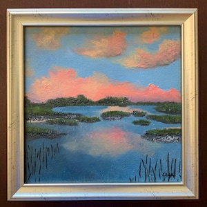 Framed Lowcountry Salt Marsh Oil Painting: Coastal Landscape Art