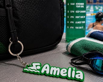 Personalized Swimmer Name Keychain, 3D Printed Swim Bag Tag