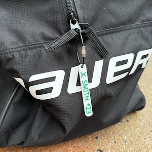 Personalized Hockey Bag Tag – Custom Name, Number & Color!