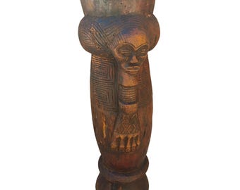 Chokwe Sacred Drum, Cup-Shaped, Historical Significance, Angola Artifact, Collectible