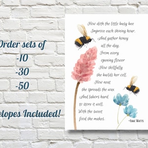Poesie Postkarte Set, Busy Bee Isaac Watts Gedicht, Briefpapier Set, Grußkarte, Briefpapier, Charlotte Mason Homeschool, Vintage Flower