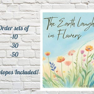 Blumen-Postkarten-Set, 'The Earth Laughs in Flowers', Grußkarte, Gedicht-Briefpapier-Set, Naturliebhaber-Geschenk, mit Umschlägen, Emerson Poetry