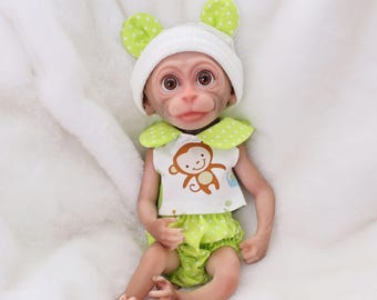 Bébé singe nouveau-né réaliste entièrement en silicone : poupée Reborn réaliste, les yeux ouverts, cadeau d'anniversaire pour elle