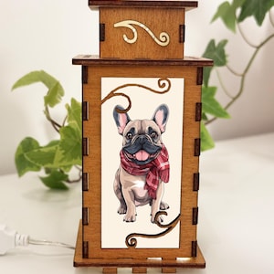 Franse Bulldog hond harten nachtlampje lantaarn, schattige gloeiende houten lamp Franse Bulldog, uniek hondencadeau, houten huisdecor lantaarn