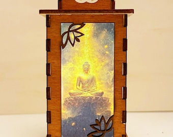 Lámpara de noche con luz LED de Buda, pequeña lámpara de noche de madera dorada con forma de Buda, regalo único para yoga, decoración del hogar con meditación