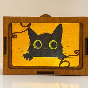 Cute Black Cat Kitty Night Lamp Lantern, Black Cat Art Animal Glowing Wooden Lamp Gift, Wood Home Decor Lantern For Kids Adults