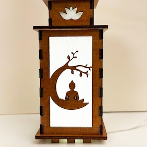 Buddha Tree Of Life Glowing Night Lamp Lantern, Small Wooden Buddhist Meditation Lamp, Unique Yoga Gift, Meditation Home Decor Lantern
