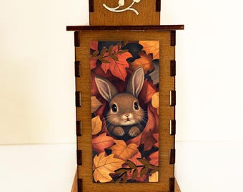 Bunny At Autumn Wooden Night Lamp Lantern, Rabbit Wooden Lights Design