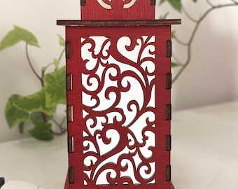Flowers Floral Art Night Lamp Lantern, Artistic Glowing Wooden Lamp, Unique Magic Gift, Wood Home Decor Lantern