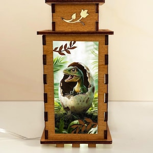Baby Dinosaur Egg Wooden Night Lamp Lantern, Dinosaur Wooden Light