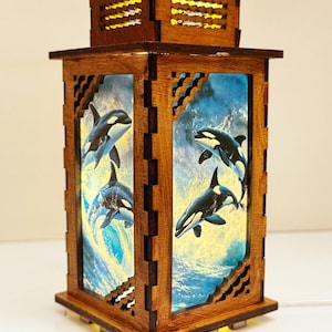 Orca Killer Whale Night Lamp Lantern, Orca Whale Ocean Animals Glowing Wooden Lamp, Unique Whale Gift, Wood Home Decor Lantern