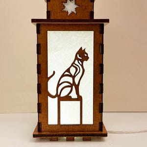 Artistic Cat Night Lamp Lantern, Cat Lover Art Glowing Wooden Lamp, Unique Cat Gift, Wood Home Decor Lantern
