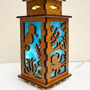 Ocean Shark Octopus Seahorse Stingray Night Lamp Lantern, Ocean Lover Sea Animal Handmade Wooden Lamp, Unique Gift, Home Decor
