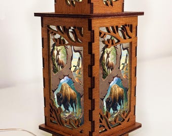 Lámpara de noche de madera con forma de pato salvaje, ciervo, bisonte y búfalo, luz de naturaleza animal para la decoración del hogar.