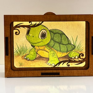 Green Cute Turtle Night Lamp Lantern, Turtle Cartoon Forest Animal Glowing Wooden Lamp Gift, Wood Home Decor Lantern Kids Adults