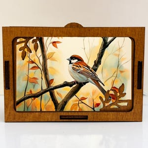 Sparrow On The Branch Bird Nature Night Lamp Lantern, Fall Autumn Sparrow Bird Light Animal Glowing Wooden Art Lamp Gift