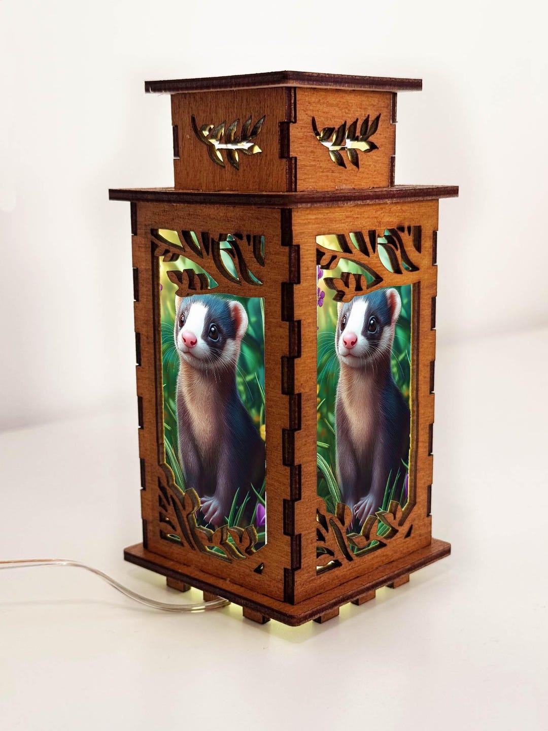 Ferret Wooden Night Lamp Lantern, Animal Glowing Light - Etsy