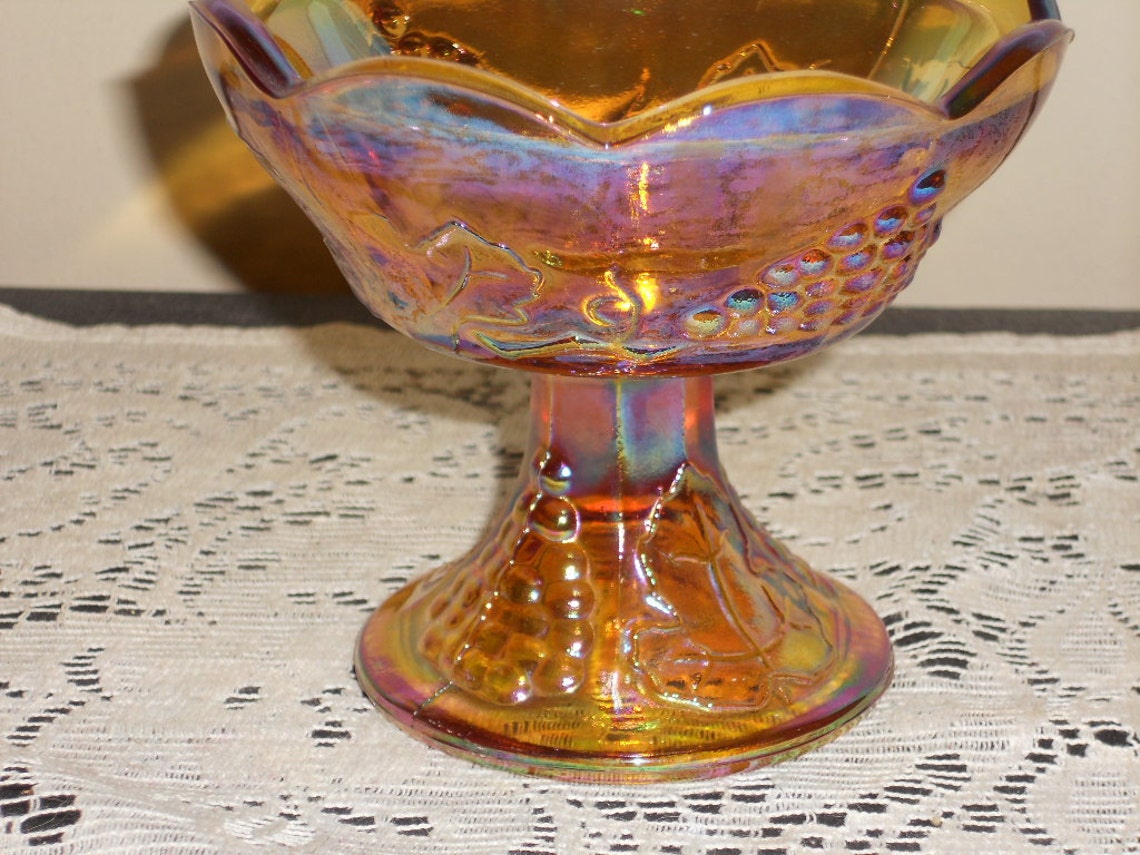 CARNIVAL GLASS CANDLE Holder Indiana Glass Amber Color Etsy