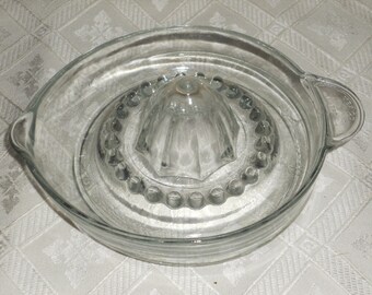 Vintage Pressed DEPRESSION Clear GLASS JUICER Lemon Lime Orange Squeezer Hobnail