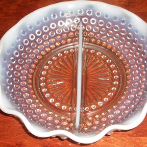 Vintage Fenton Moonstone Opalescent Hobnail Divided Serving Candy Dish Relish Tray