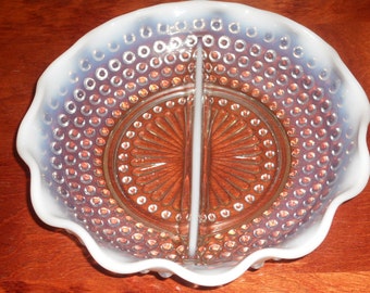 Vintage FENTON MOONSTONE Opalescent HOBNAIL Divided Serving Candy Dish Relish Tray