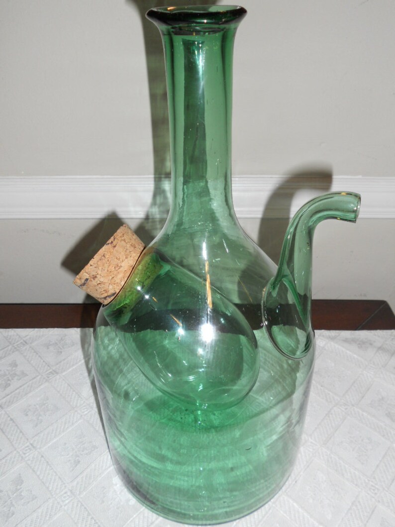 Vintage ITALIAN Green Glass Bottle Wine Jug DECANTER with Ice Etsy