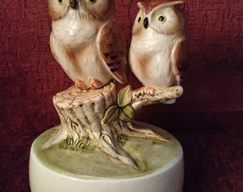 Vintage OTAGIRI Owl Music Box Rotating Figurine-1983-Plays "Feelings"