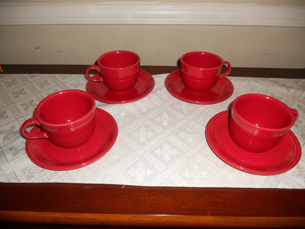 Vintage 8 Piece RED FIESTAWARE Set Cups And Saucers Classic | Etsy