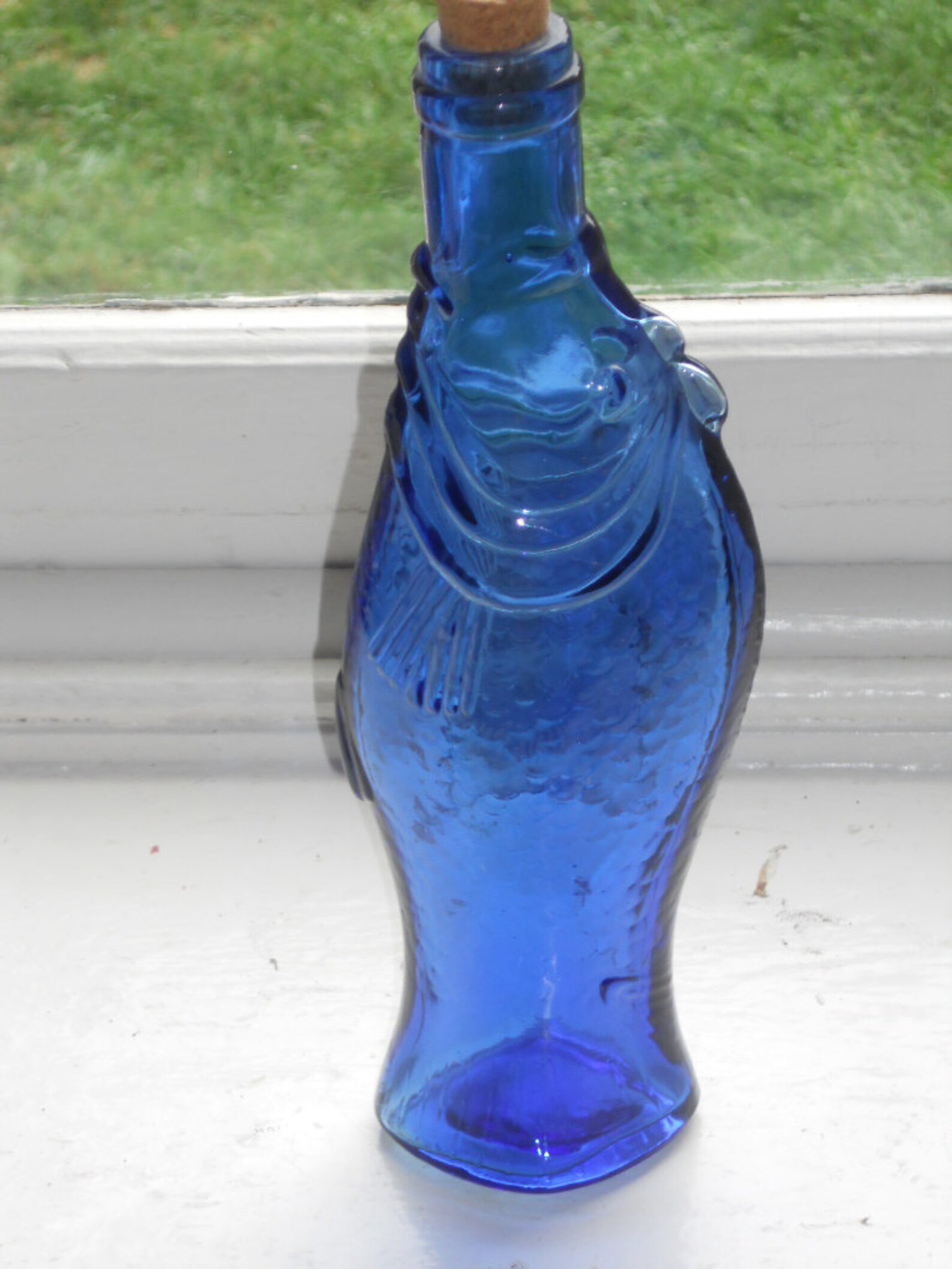 Vintage Blue Glass Fish BottleWith Cork Made In Spain Etsy