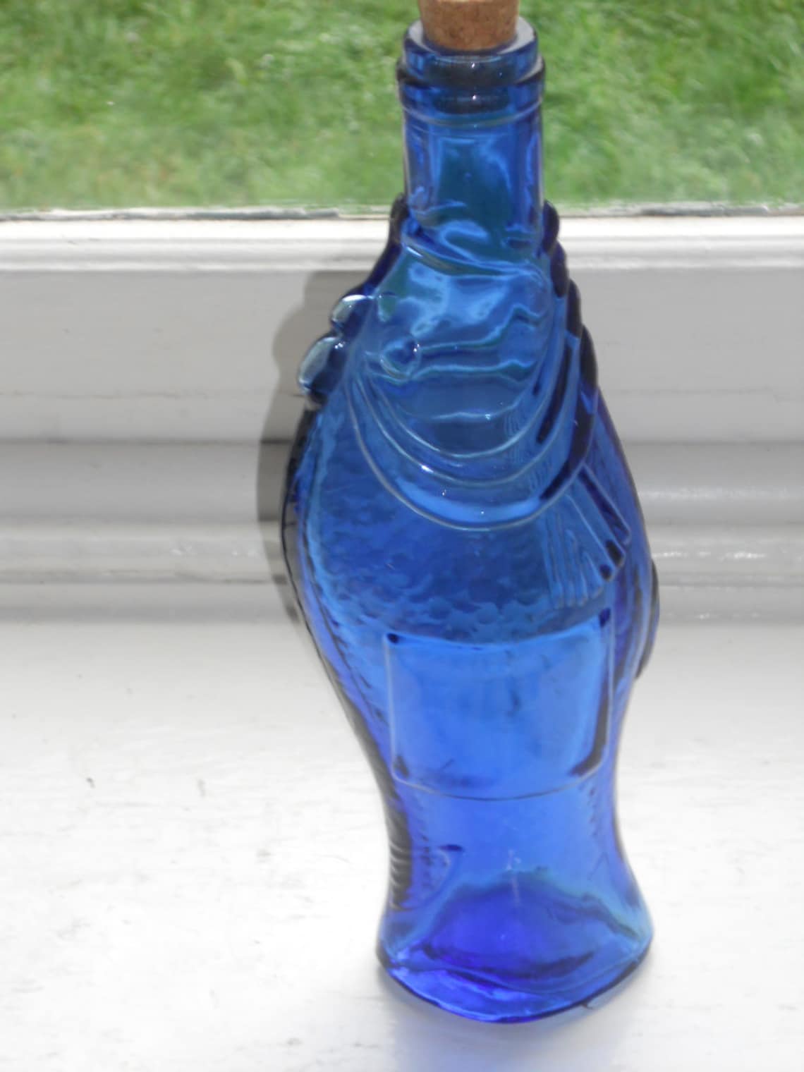 Vintage Blue Glass Fish BottleWith Cork Made In Spain Etsy