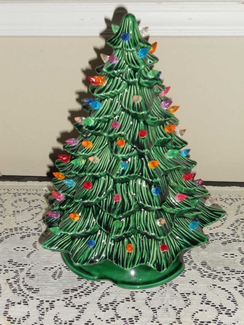 Vintage Small Green Ceramic Christmas Tree With MultiColored Etsy