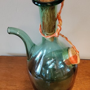 Vintage Italian Green Glass Bottle Wine Jug Decanter w/Ice Chamber Hand Blown