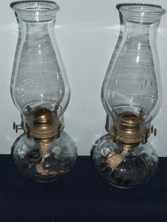 Vintage Lamplight Farms Oil Lamps Pedestal Globe Clear Hobnails On Base