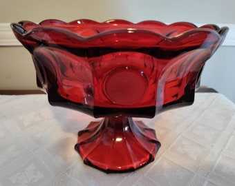 Vintage Fostoria Coin Ruby Red Glass Pedestal Compote