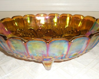 Vintage Marigold CARNIVAL GLASS Garland Fruit BOWL