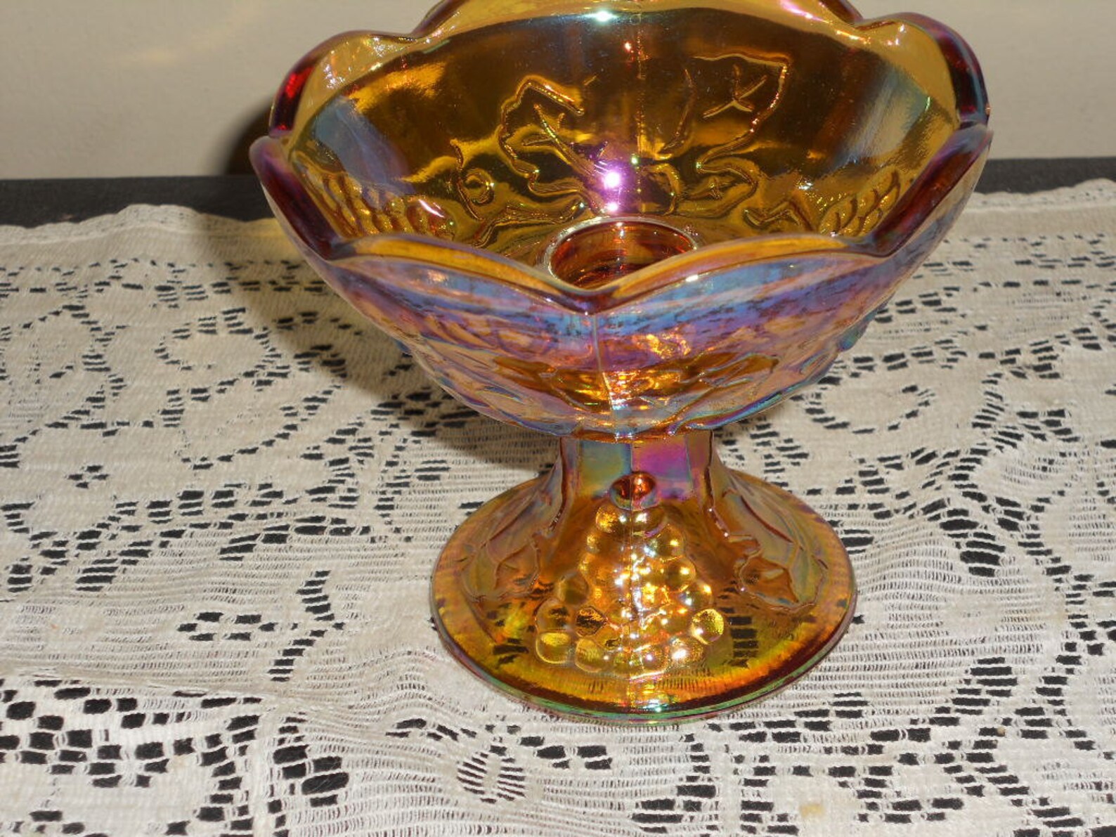 CARNIVAL GLASS CANDLE Holder Indiana Glass Amber Color Etsy