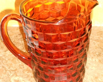 Vintage Heavy Orange Amber INDIANA GLASS Whitehall PITCHER